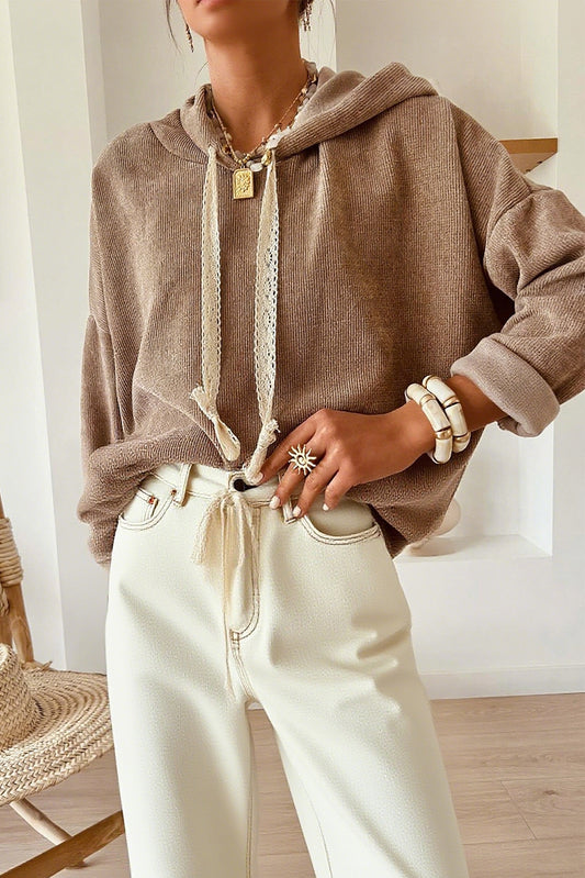 🤍Smoke Gray Thermal Textured Leopard Drawstring Baggy Hoodie🤍