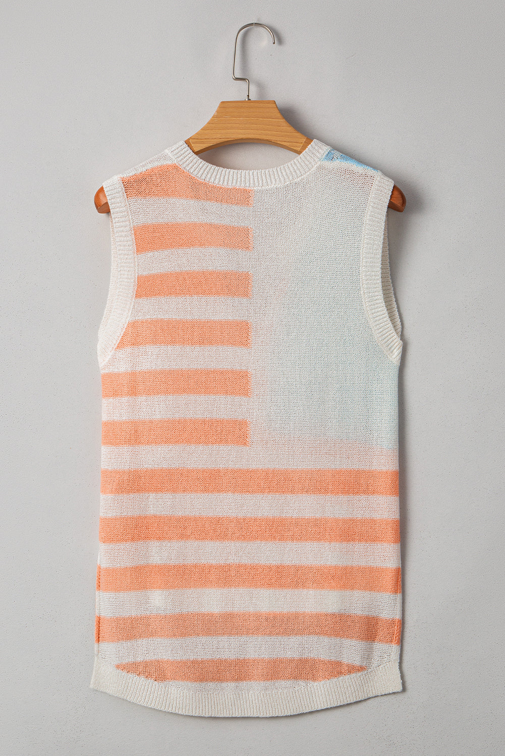 Beige USA Flag Notched Neckline Loose Knit Vest