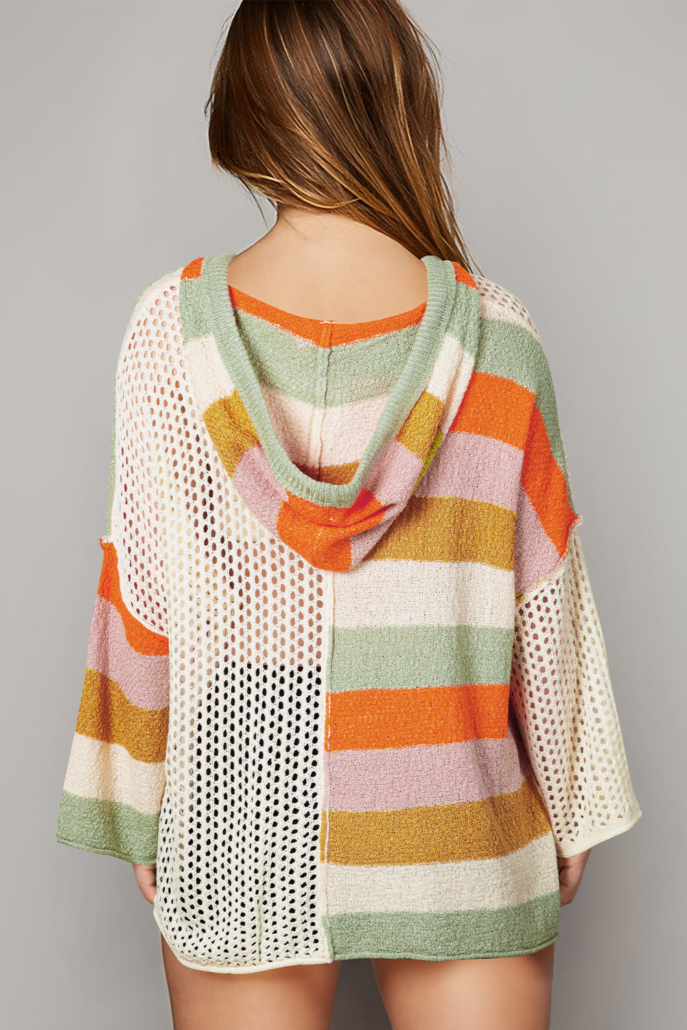 Pink Oversized Colorblock V Neck Hooded Sweater💕