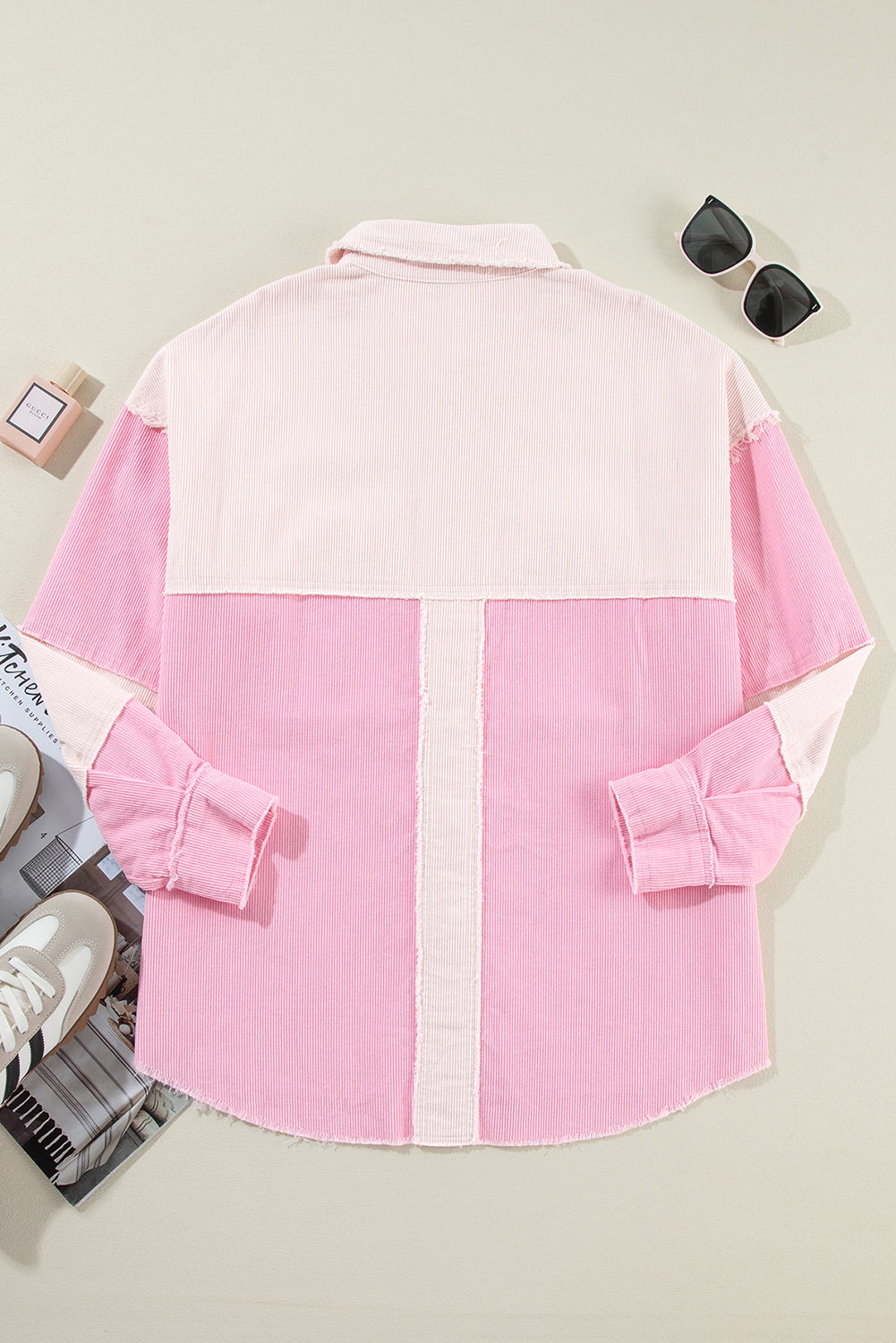 Delicacy Corduroy Two Tone Contrast Exposed Seam Shacket🌸