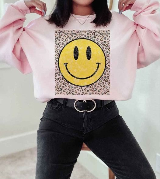 😃BE HAPPY LEOPARD GRAPHIC😃SWEATSHIRT PLUS SIZE😃