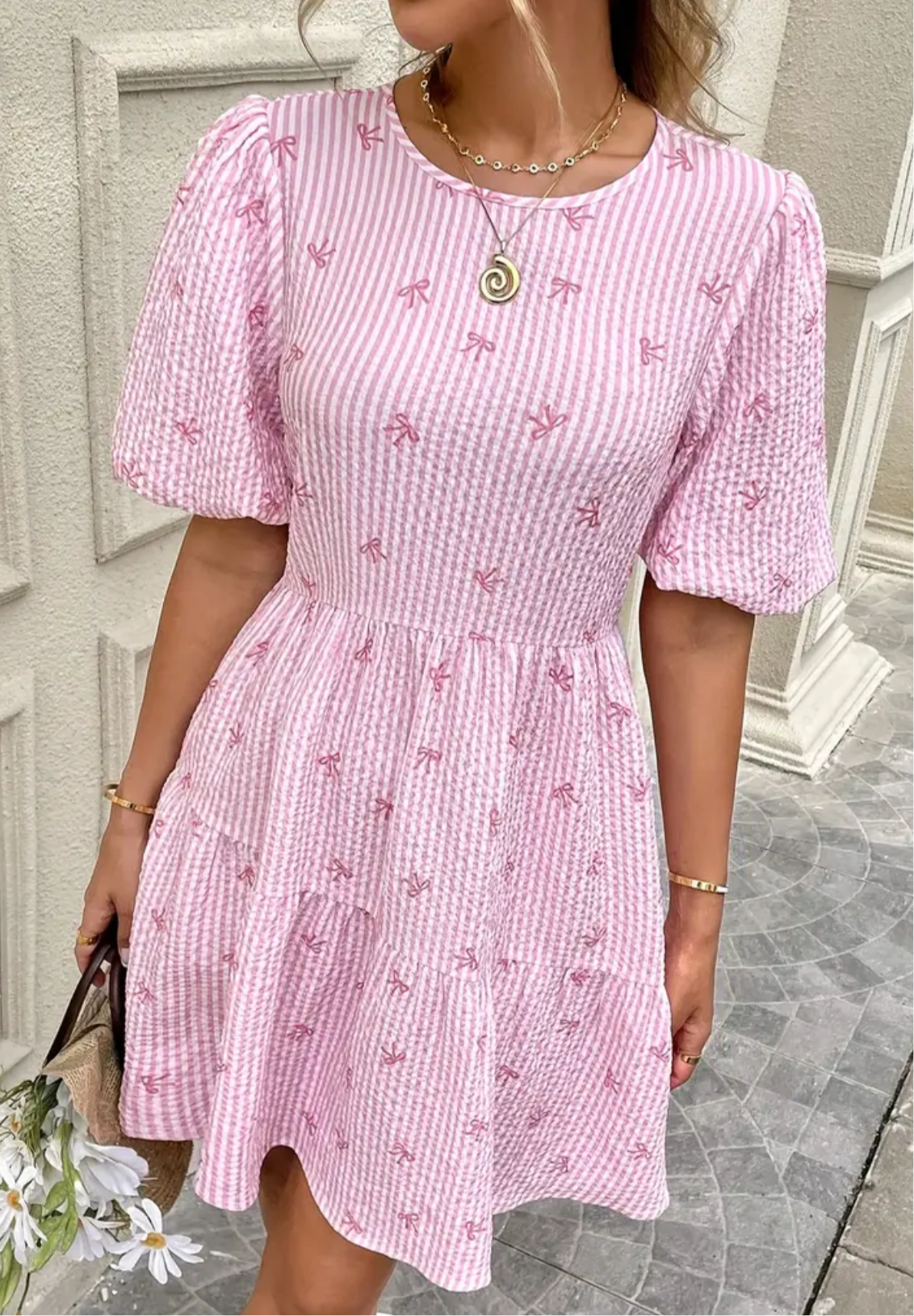 💕Dress 👗 with bow design🎀pink color💕