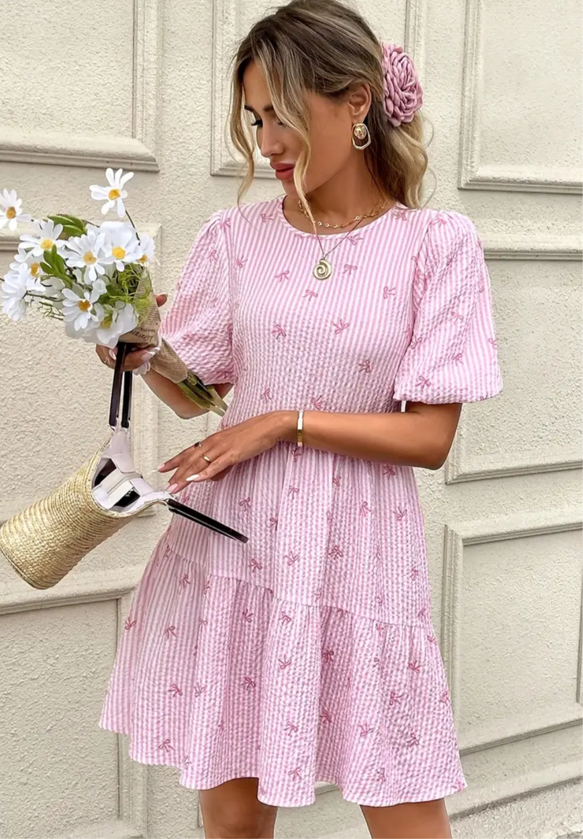 💕Dress 👗 with bow design🎀pink color💕