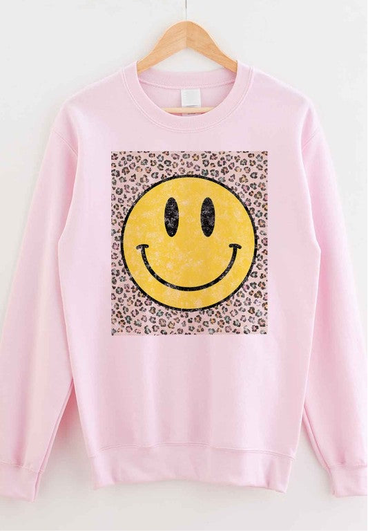 😃BE HAPPY LEOPARD GRAPHIC😃SWEATSHIRT PLUS SIZE😃