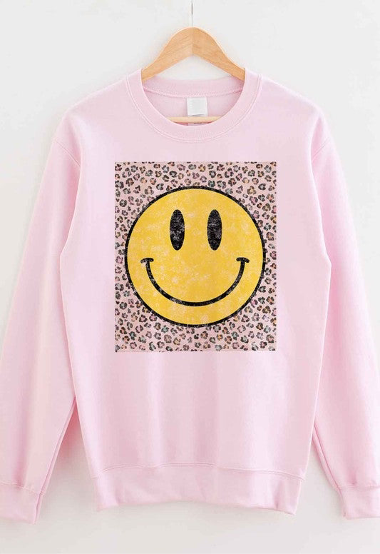 😃BE HAPPY LEOPARD GRAPHIC😃SWEATSHIRT PLUS SIZE😃