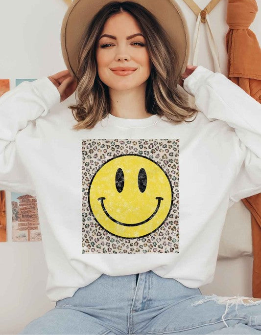 😃BE HAPPY LEOPARD GRAPHIC😃SWEATSHIRT PLUS SIZE😃