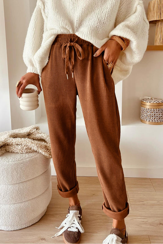 Jet Stream Drawstring Elastic Waist Corduroy Pants