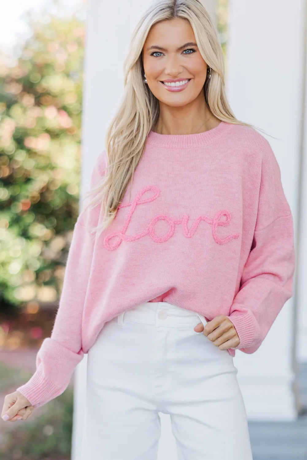 Pink Corded Love Script Graphic Baggy Sweater💕