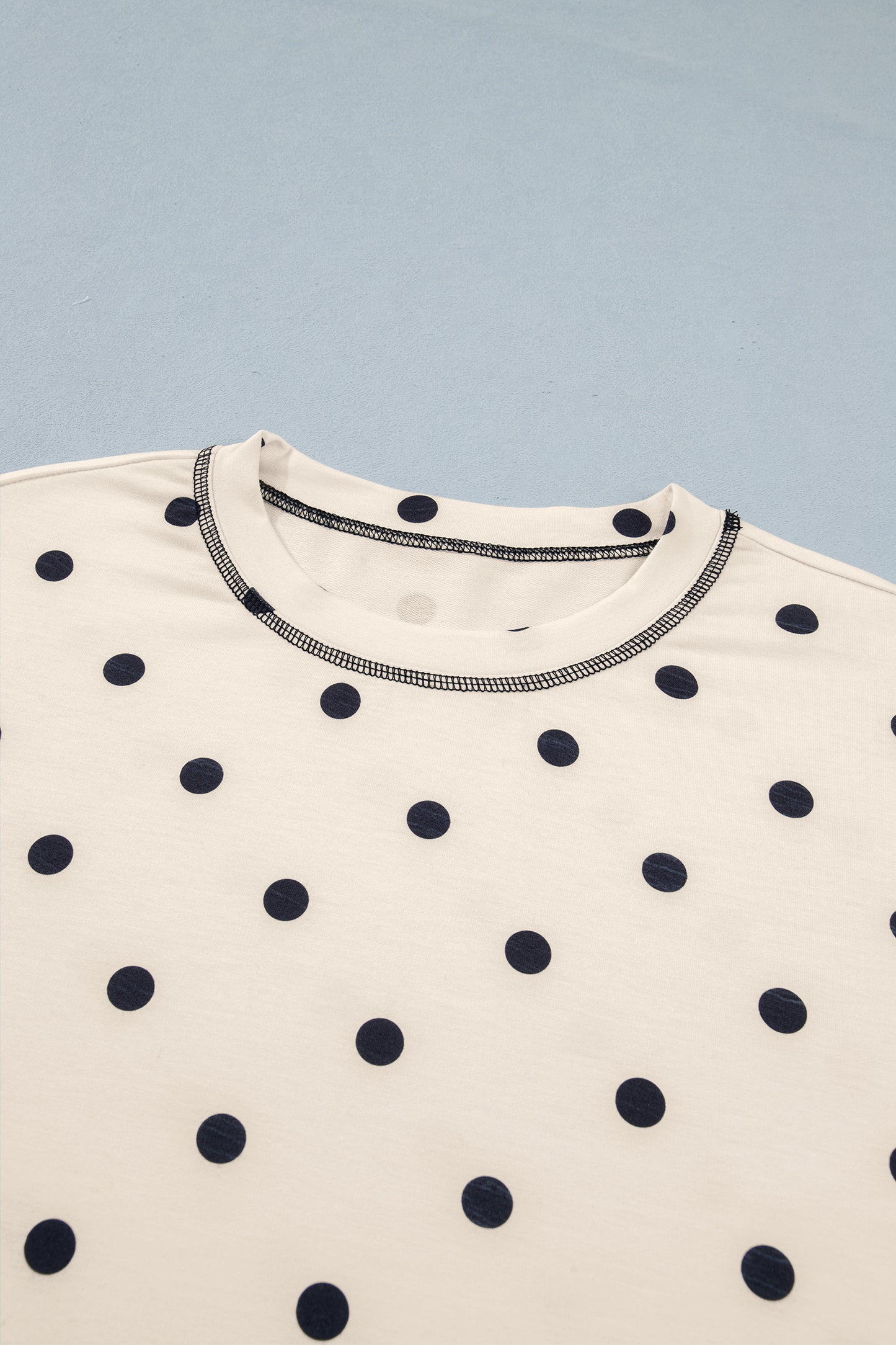 Sky Blue Exposed Seam Detail Polka Dot Loose Tee Drawstring Shorts Set