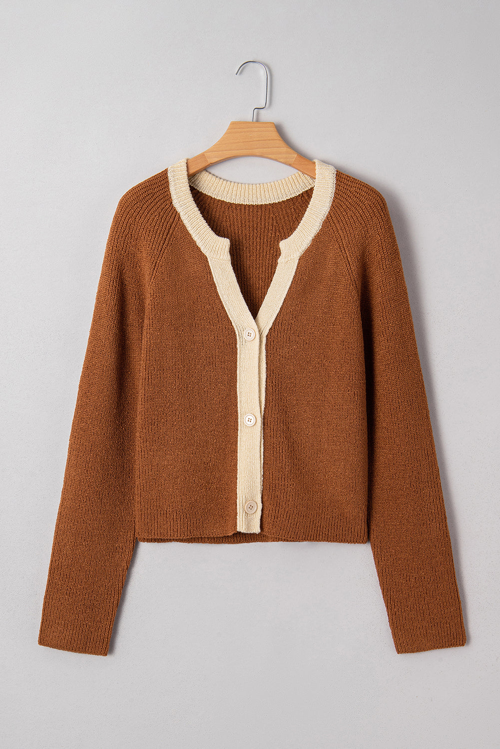 Chestnut Contrast Color V Neckline Knit Cardigan🤎