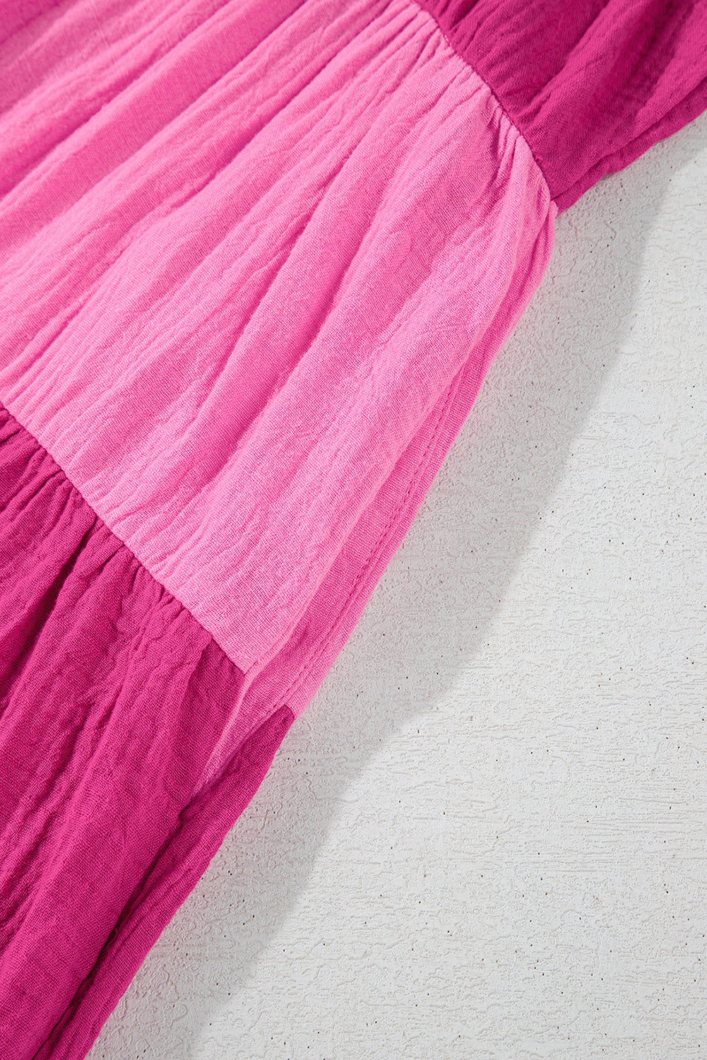 Pink Crinkled Colorblock Patchwork Tiered Mini Dress🩷