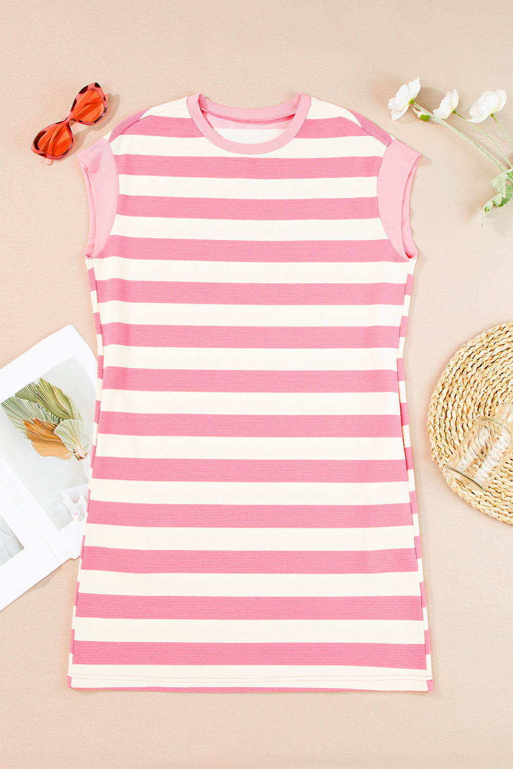Pink Stripe Cap Sleeve Shift T Shirt Dress🩷