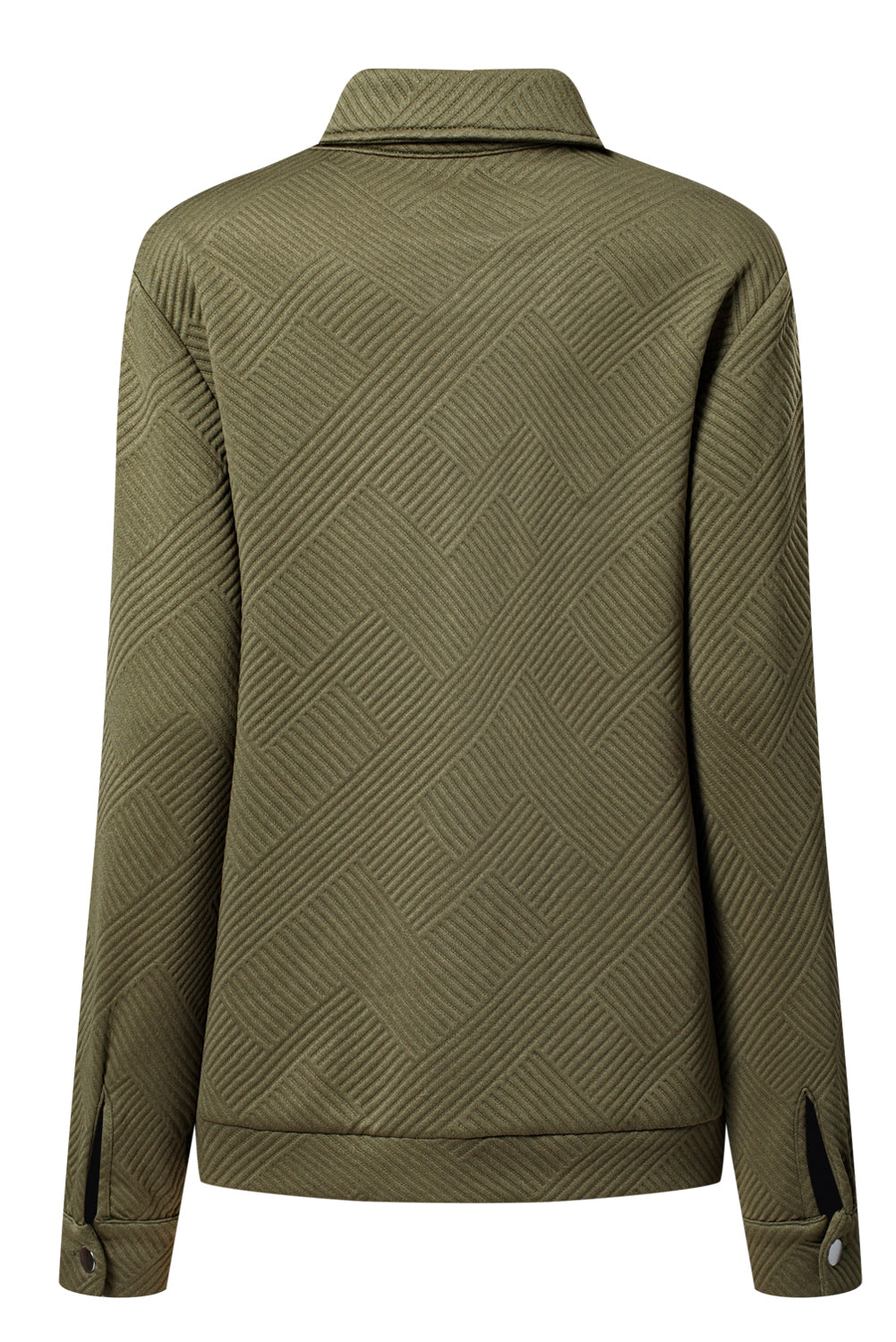 Blackish Green Solid Color Zip Up Button Flap Pocket Shirt Collar Jackets