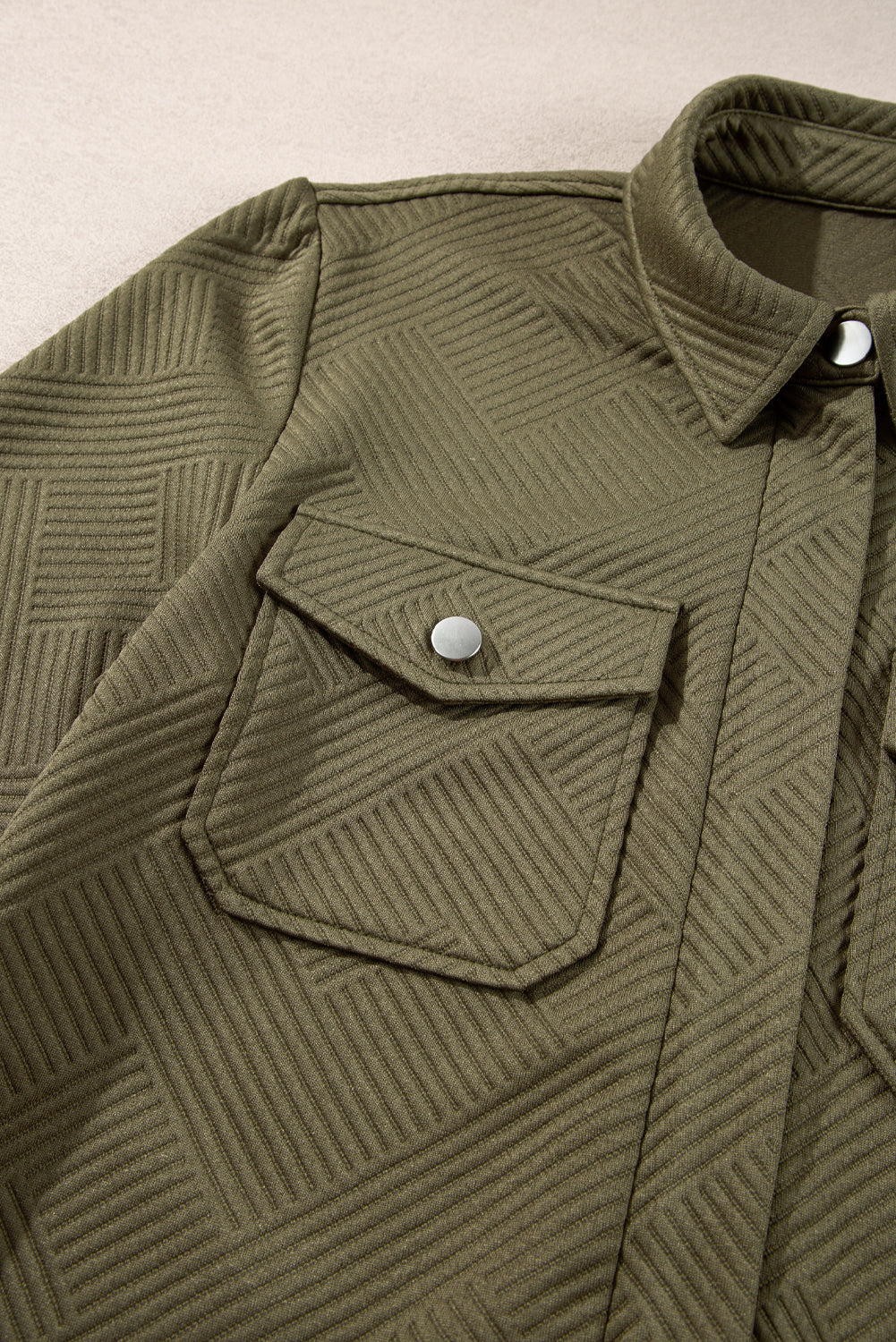 Blackish Green Solid Color Zip Up Button Flap Pocket Shirt Collar Jackets