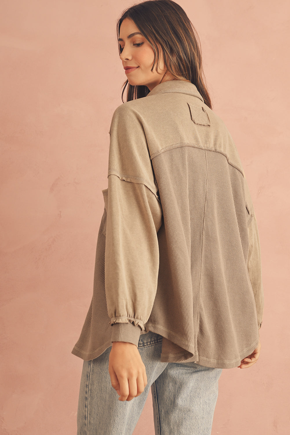 Goat Mineral Wash Textured Patchwork Loose Fit Shacket🤍