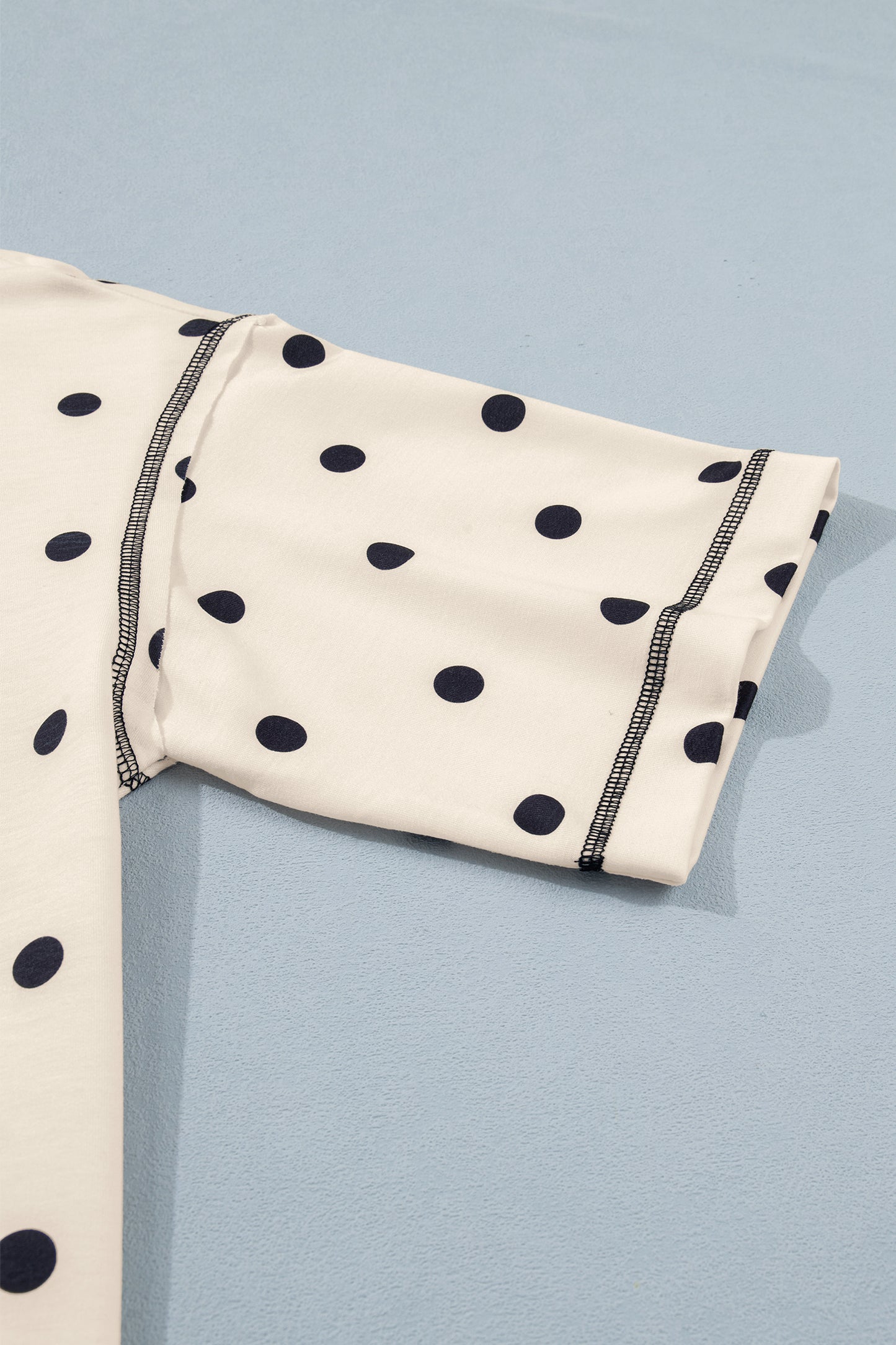 Sky Blue Exposed Seam Detail Polka Dot Loose Tee Drawstring Shorts Set