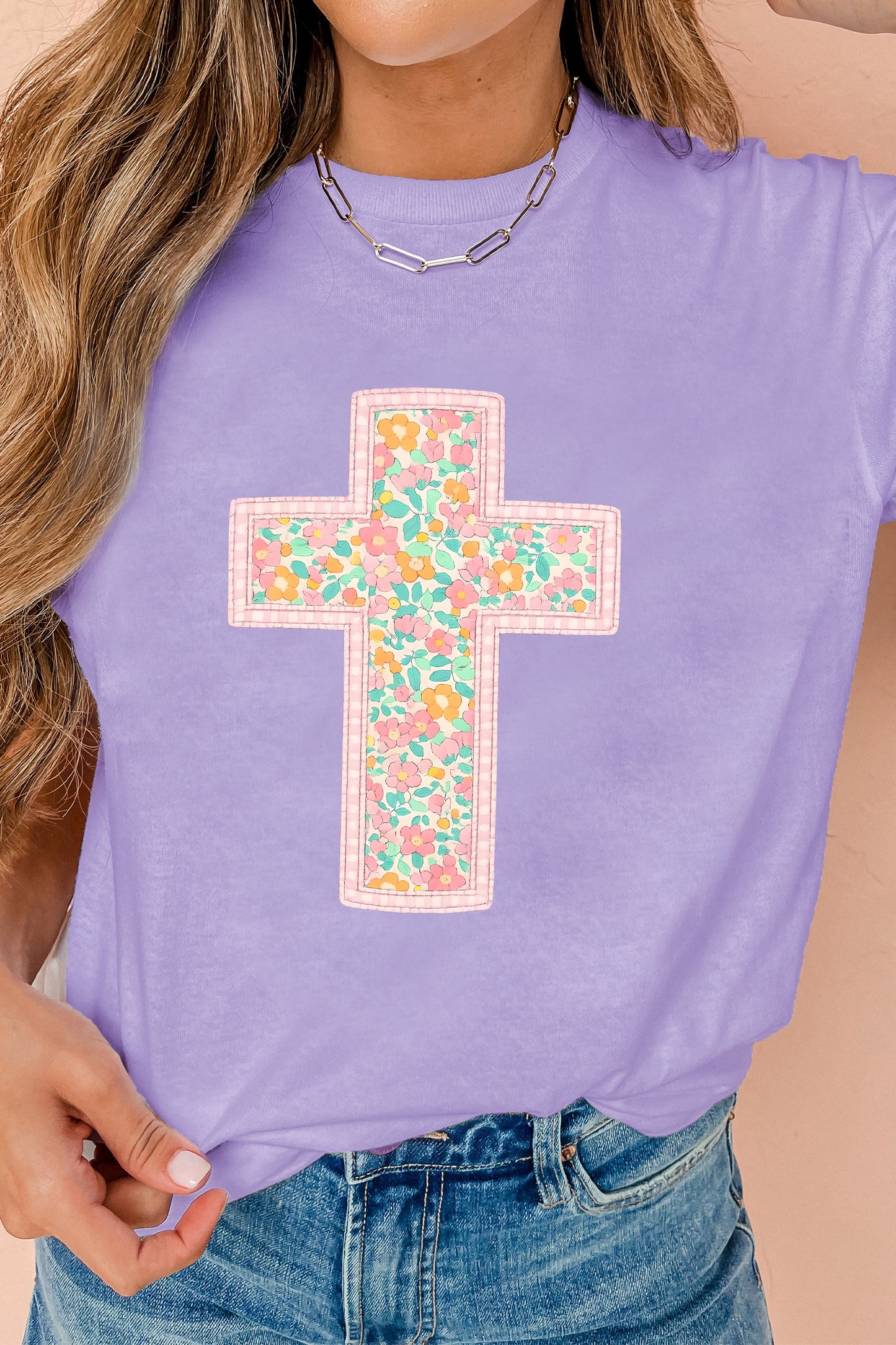 Wisteria Easter Floral Cross Christian Casual Tee✝️🌸💜