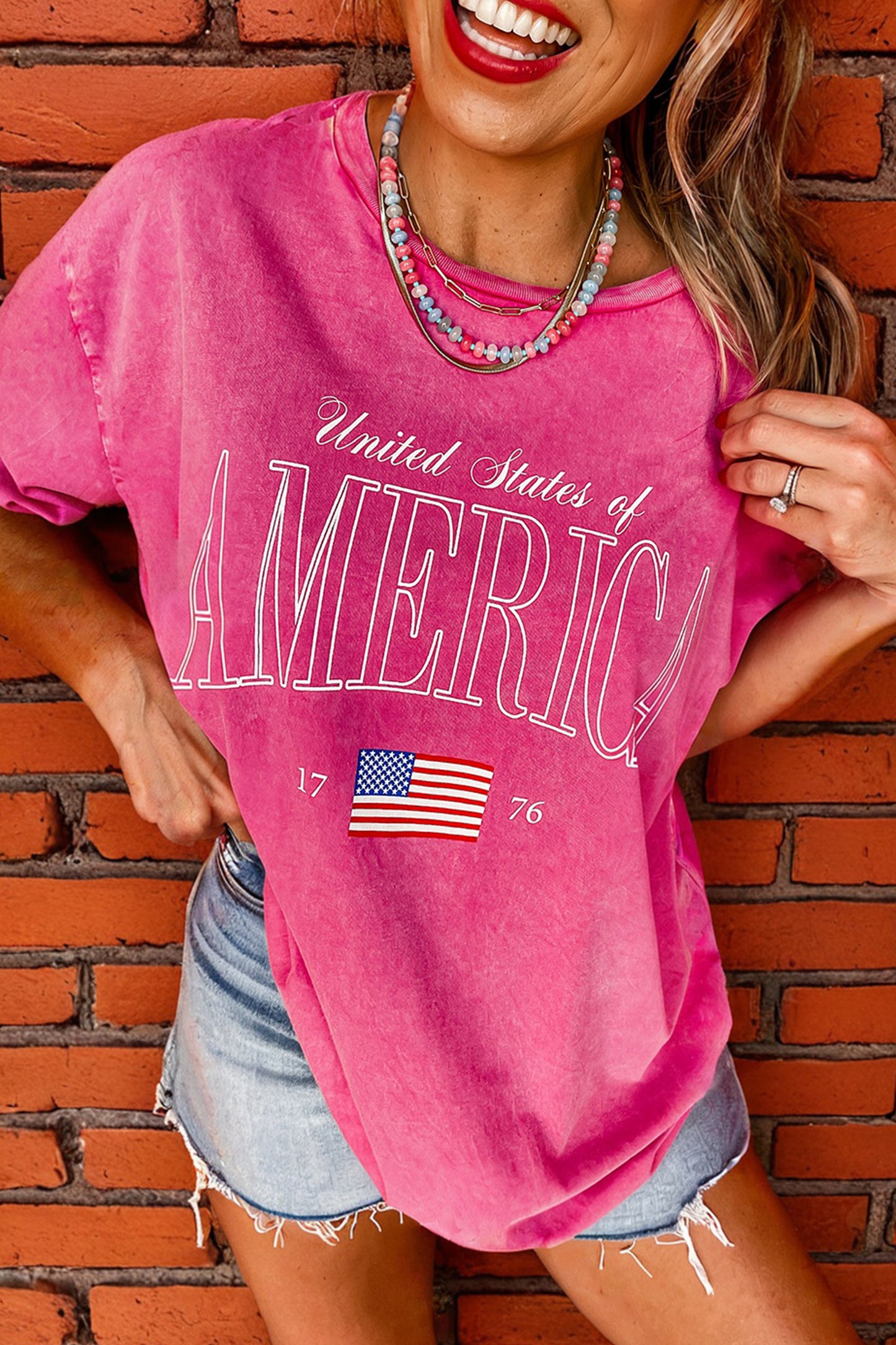 Rose Red AMERICA 1776 Mineral Wash Graphic Oversize Tee🇺🇸
