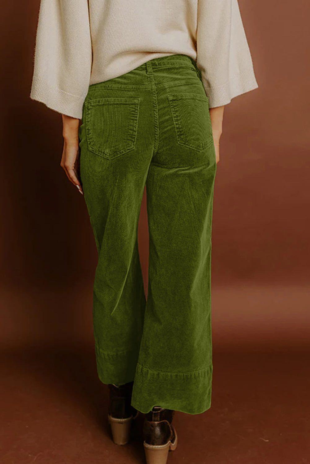 Vineyard Green Corduroy Solid Color High Waist Wide Leg Pants🍃