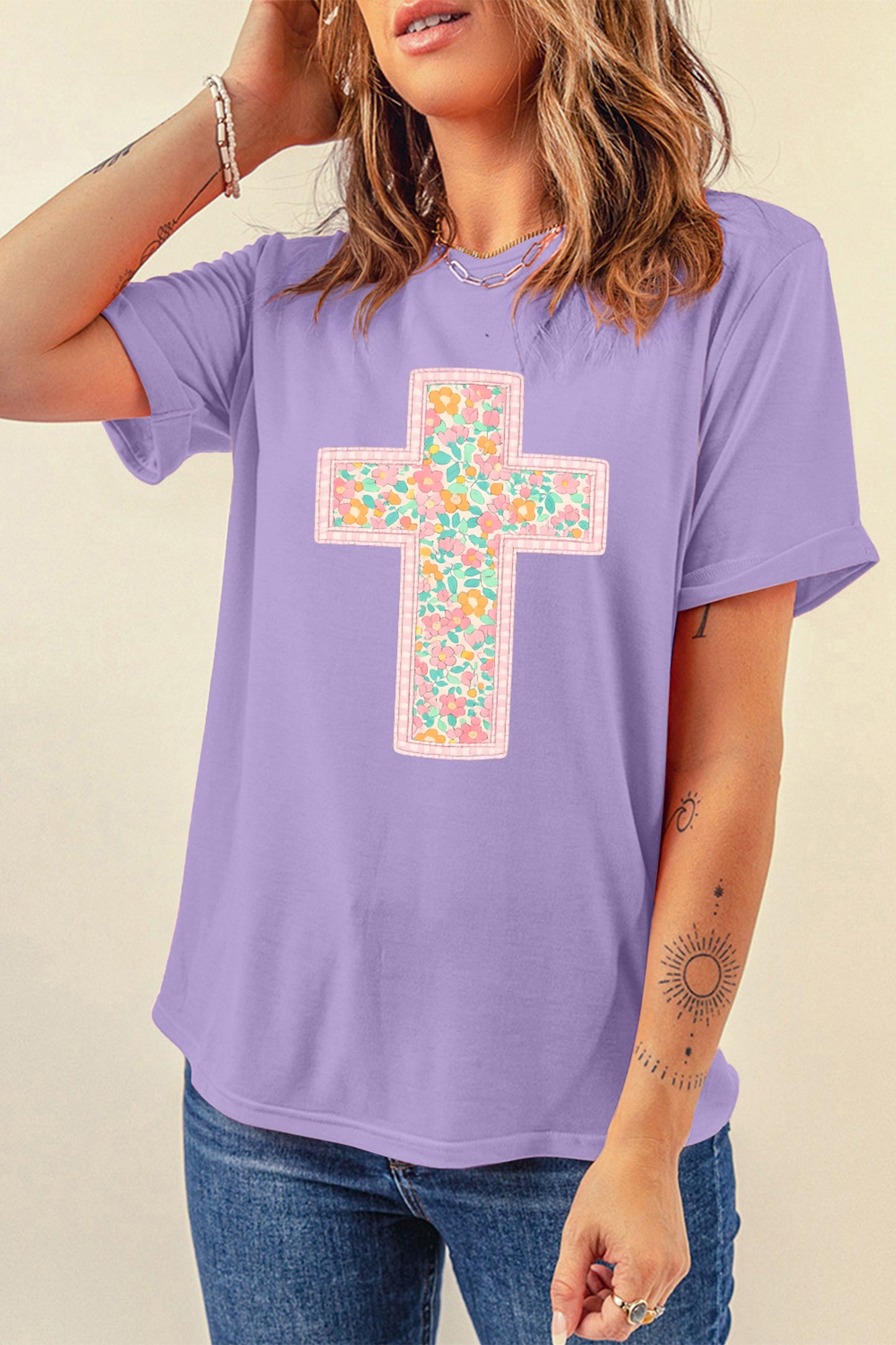 Wisteria Easter Floral Cross Christian Casual Tee✝️🌸💜