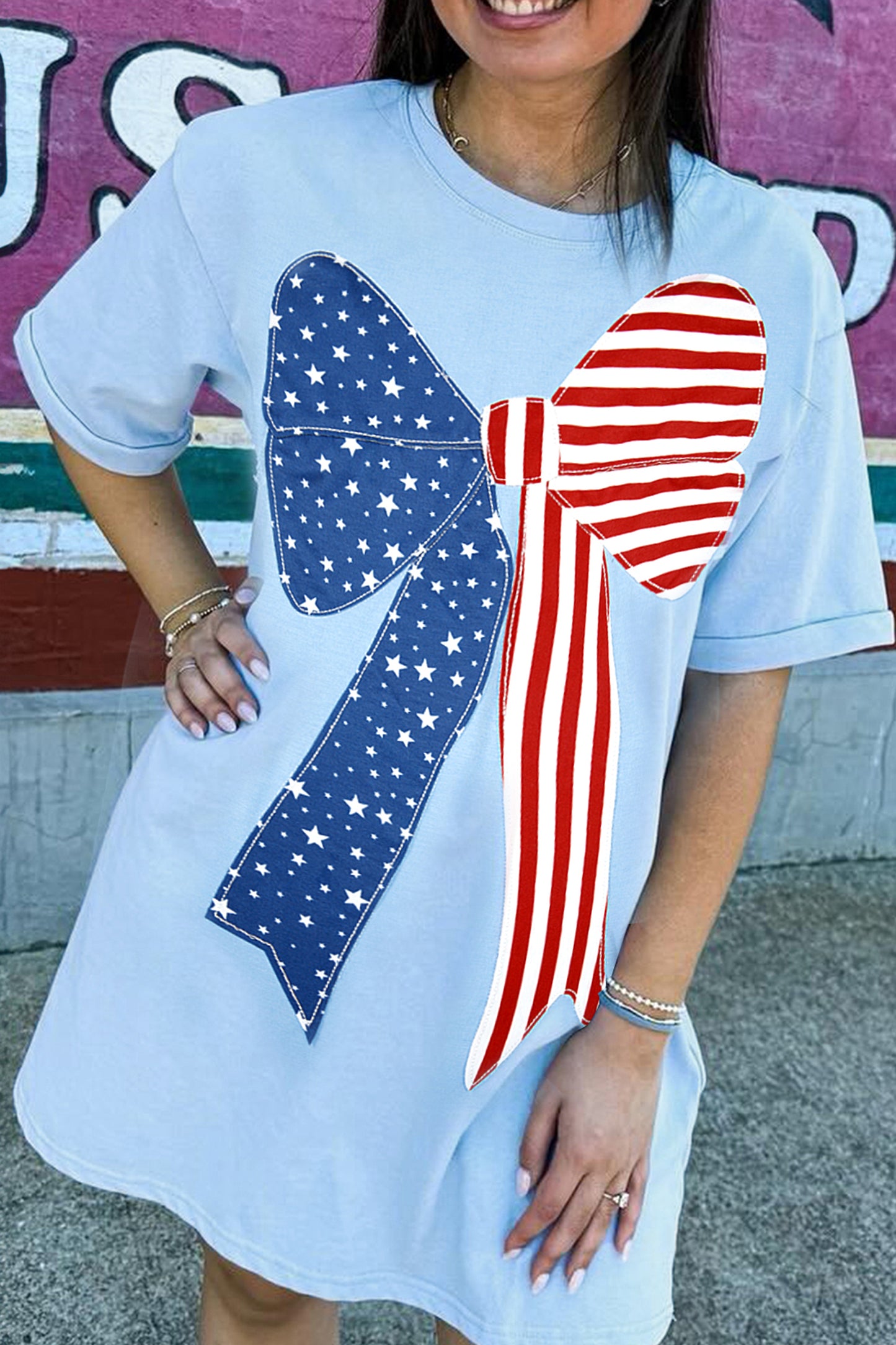 Beau Blue All American Cutie Bow Shirt Dress