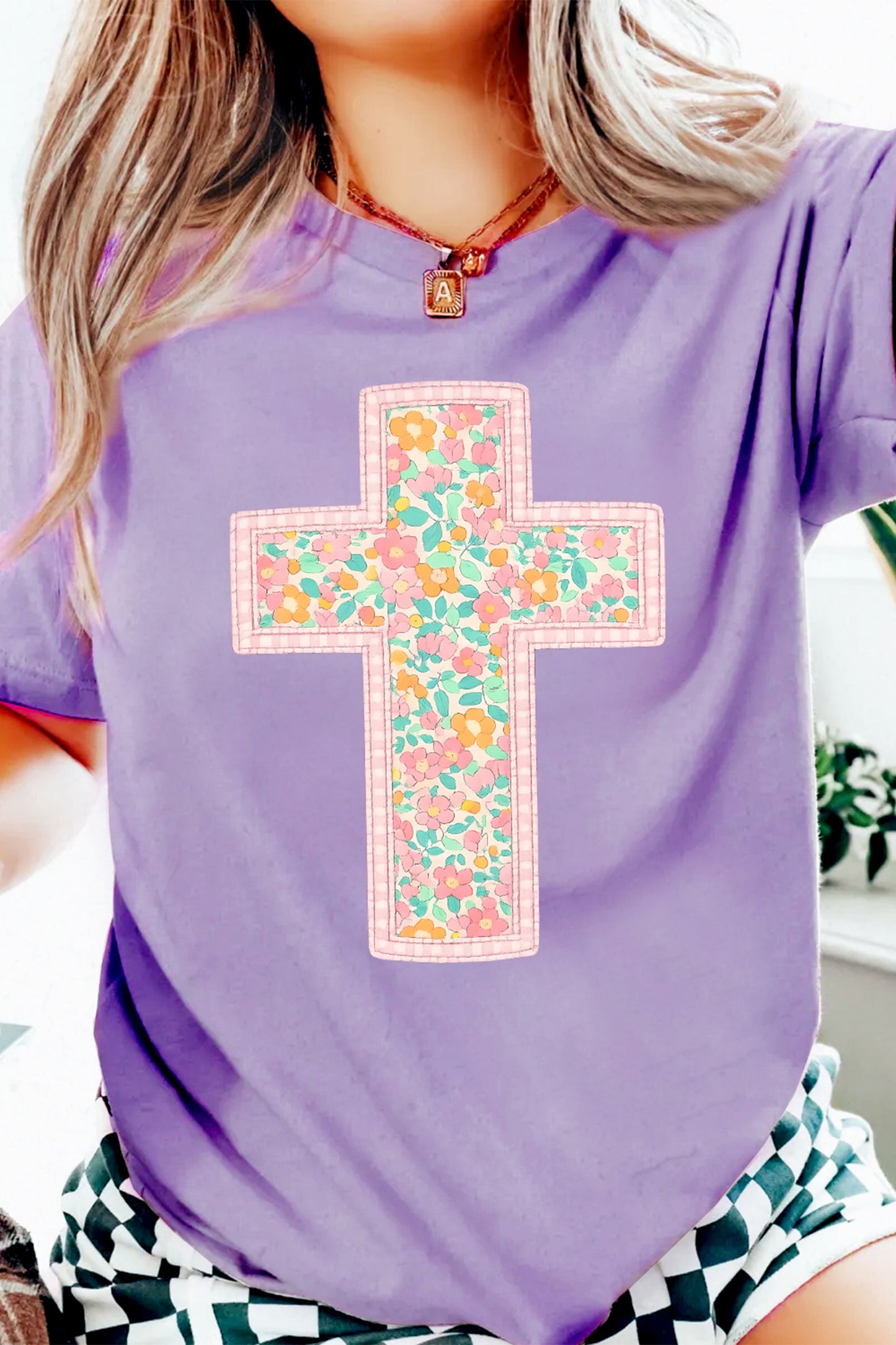 Wisteria Easter Floral Cross Christian Casual Tee✝️🌸💜