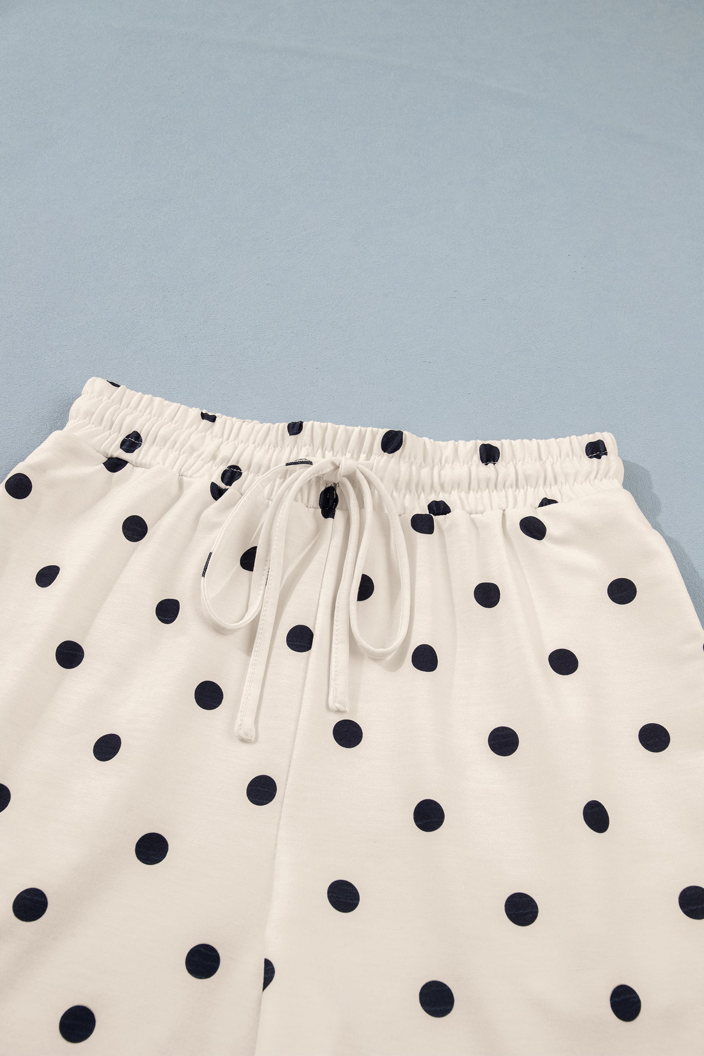 Sky Blue Exposed Seam Detail Polka Dot Loose Tee Drawstring Shorts Set