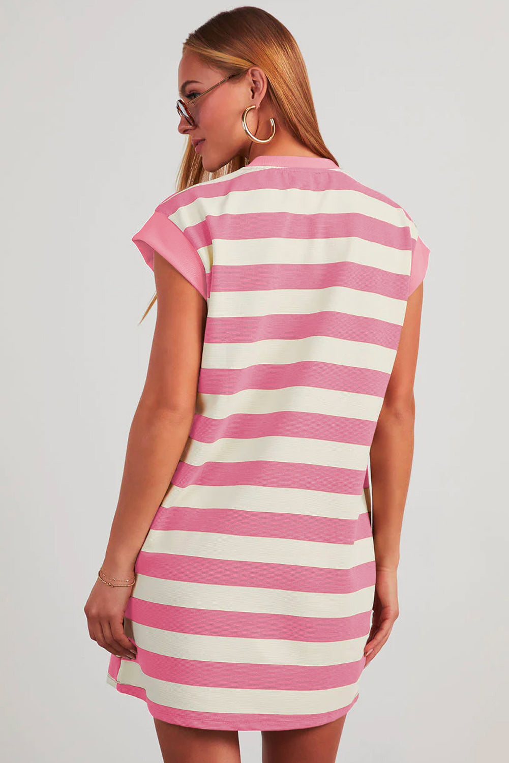 Pink Stripe Cap Sleeve Shift T Shirt Dress🩷