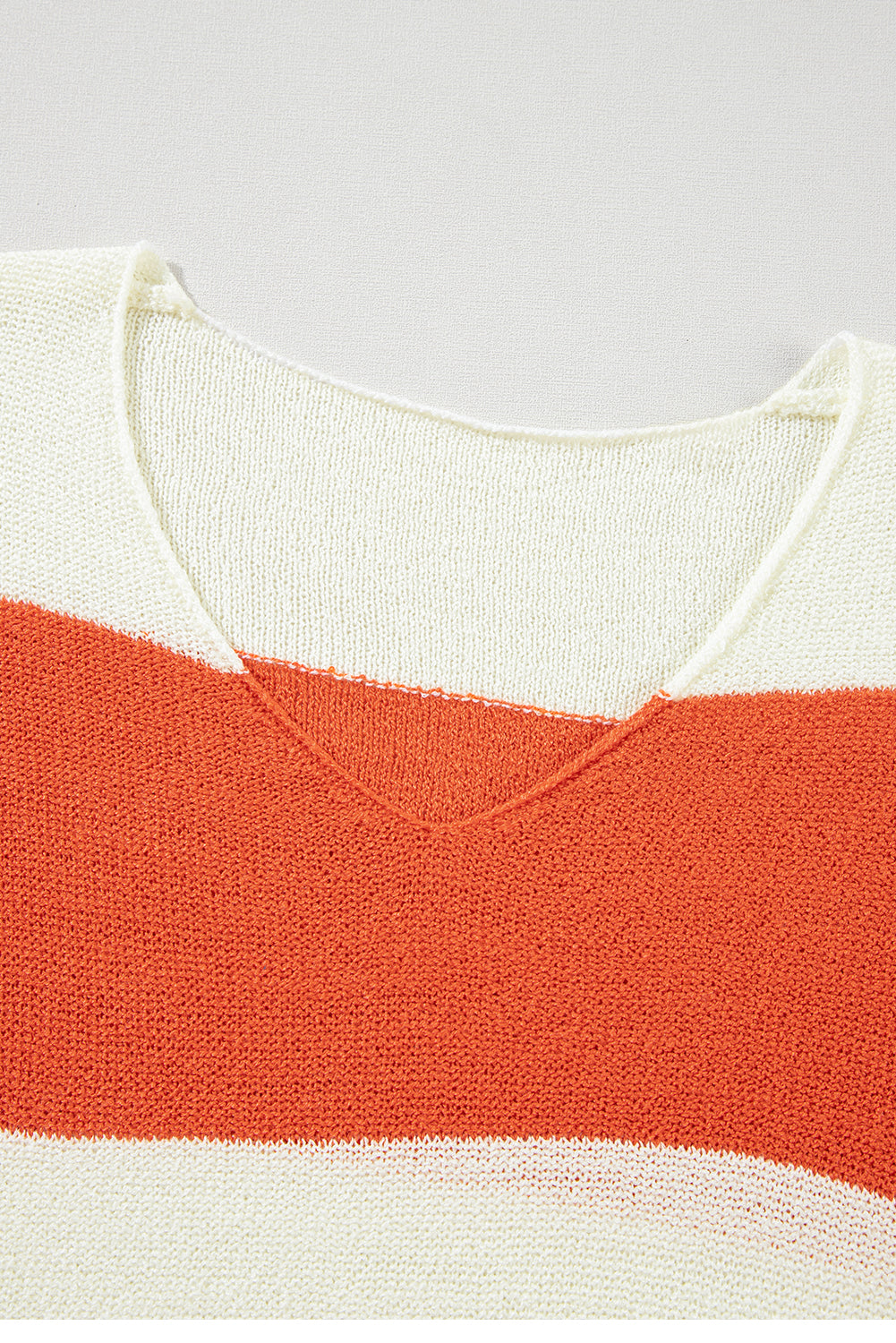 Red Stripe Colorblock V Neck Side Slits Sweater♥️