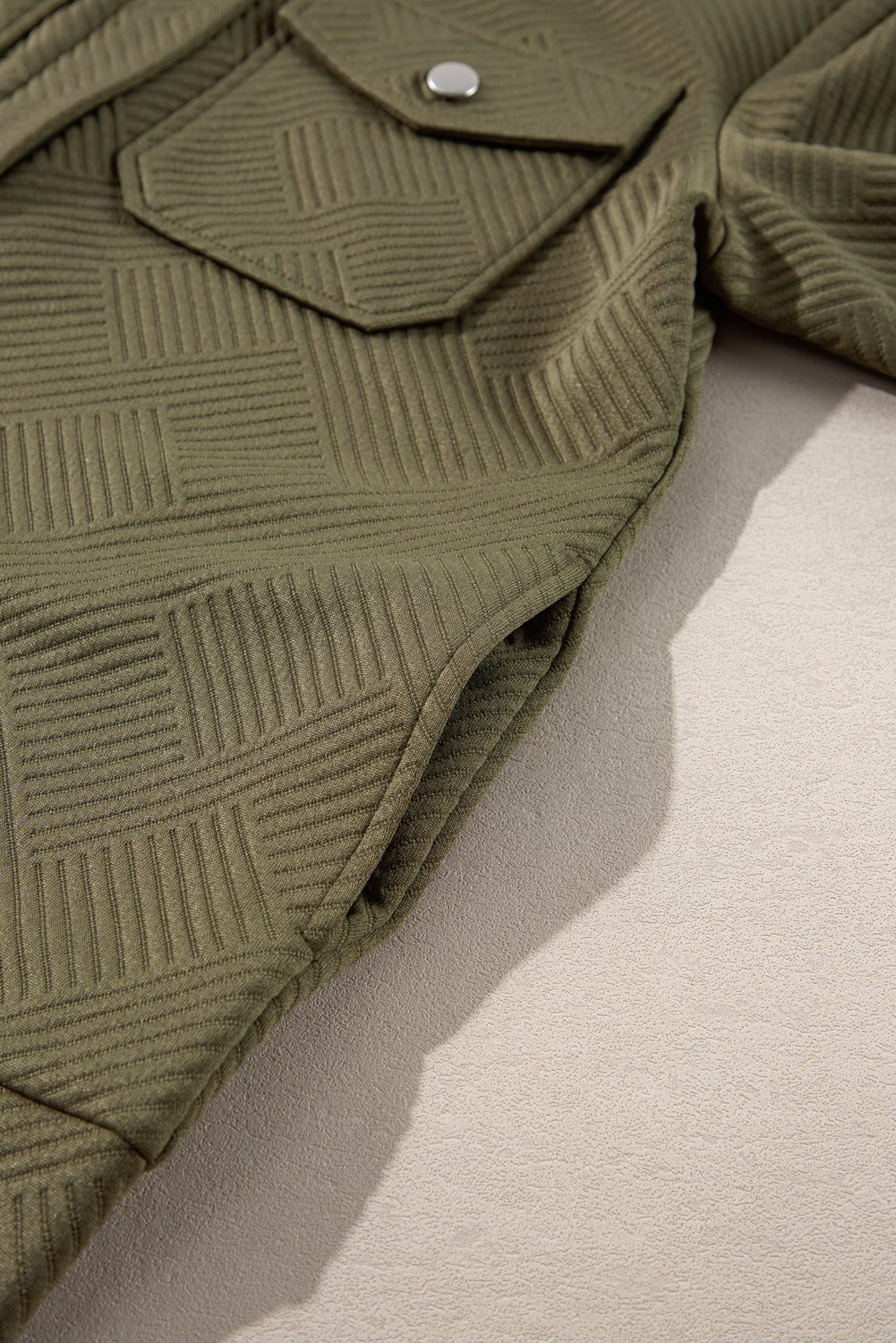 Blackish Green Solid Color Zip Up Button Flap Pocket Shirt Collar Jackets