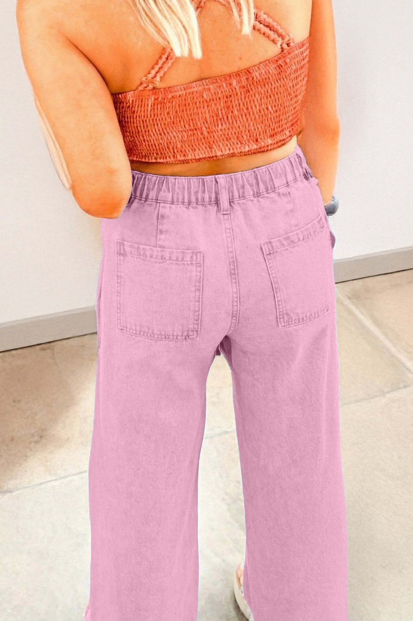Pink Beaded Side Detail Split Loose Jeans🌸