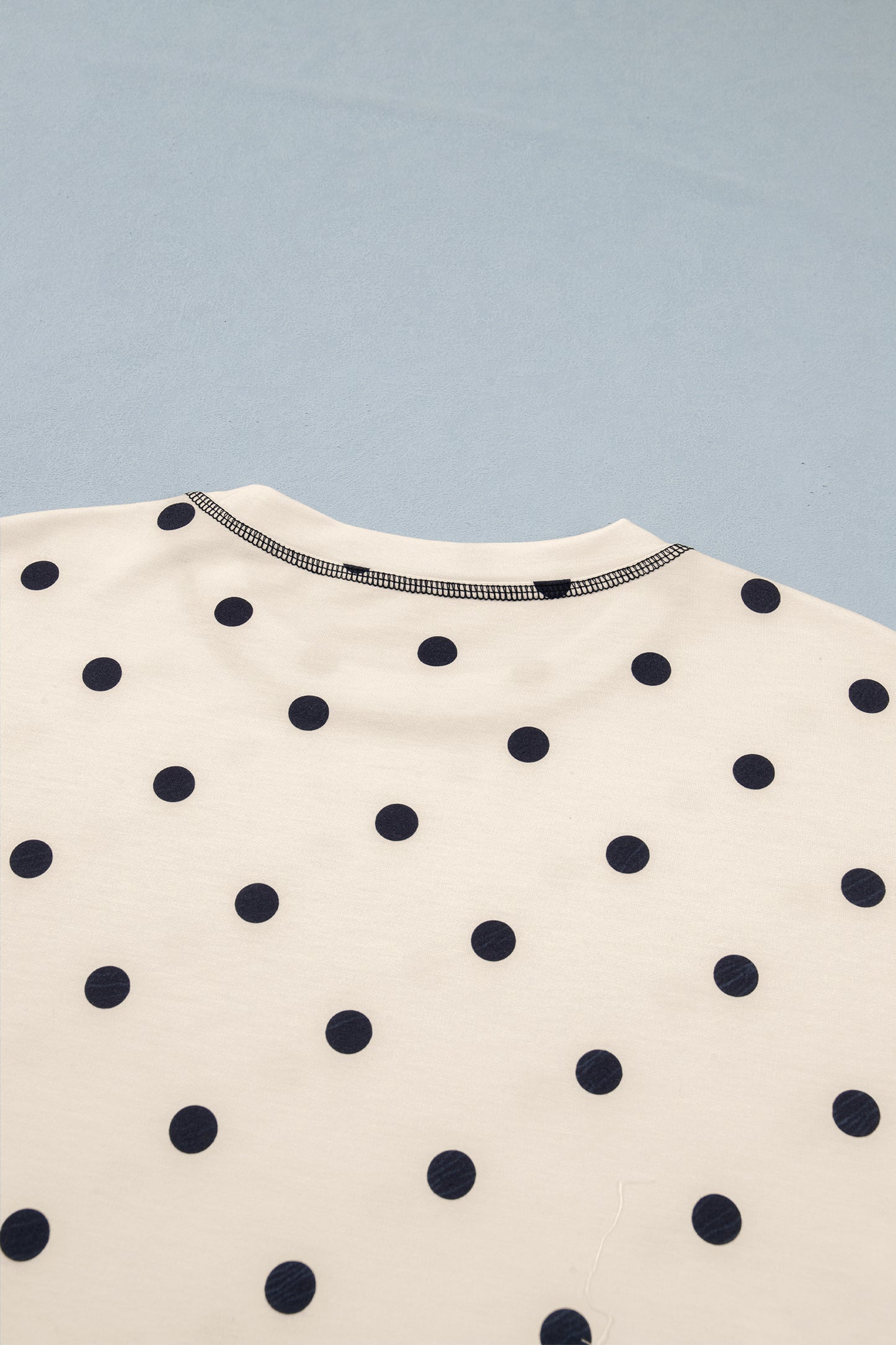 Sky Blue Exposed Seam Detail Polka Dot Loose Tee Drawstring Shorts Set